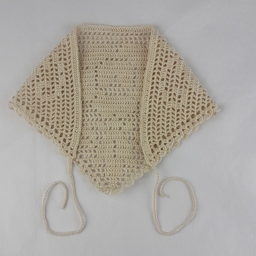 Handcrafted Cream Crochet Rose Filet Head Scarf Bandana Tie Back Cotton - Picture 4 of 7